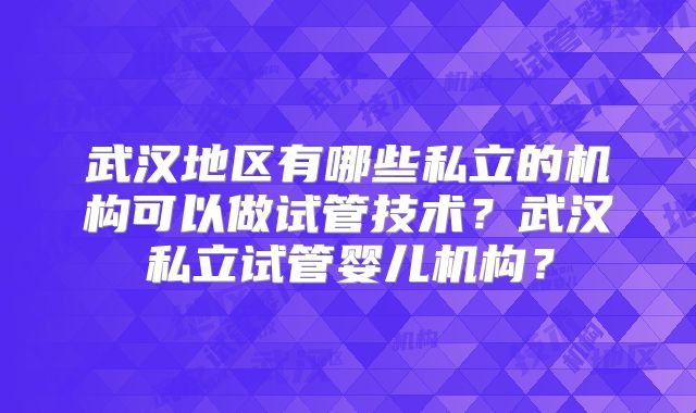 武汉地区有哪些私立的机构可以做试管技术？武汉私立试管婴儿机构？