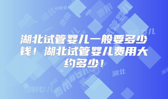 湖北试管婴儿一般要多少钱！湖北试管婴儿费用大约多少！