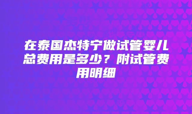 在泰国杰特宁做试管婴儿总费用是多少？附试管费用明细