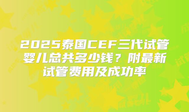 2025泰国CEF三代试管婴儿总共多少钱？附最新试管费用及成功率