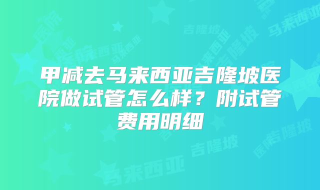 甲减去马来西亚吉隆坡医院做试管怎么样？附试管费用明细