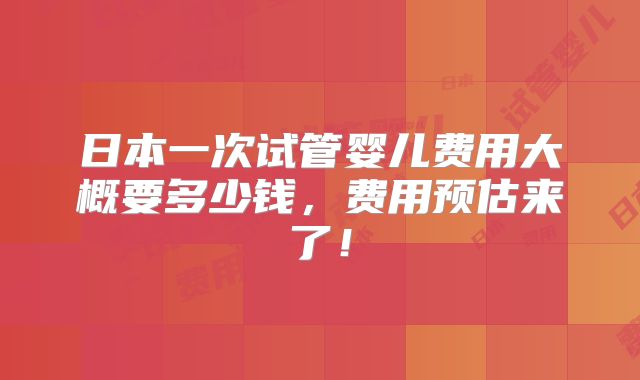 日本一次试管婴儿费用大概要多少钱,费用预估来了!