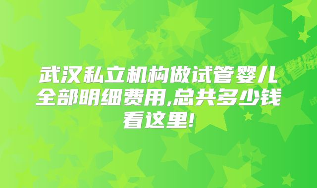 武汉私立机构做试管婴儿全部明细费用,总共多少钱看这里!