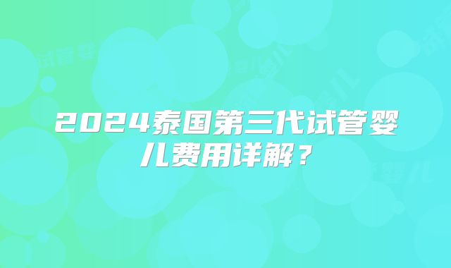 2024泰国第三代试管婴儿费用详解？
