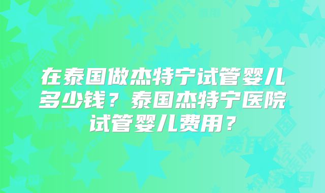 在泰国做杰特宁试管婴儿多少钱？泰国杰特宁医院试管婴儿费用？