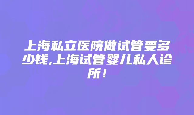 上海私立医院做试管要多少钱,上海试管婴儿私人诊所！