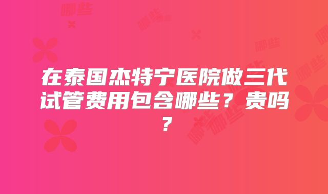 在泰国杰特宁医院做三代试管费用包含哪些?贵吗?