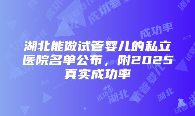 湖北能做试管婴儿的私立医院名单公布,附2025真实成功率