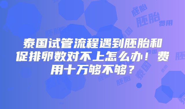 泰国试管流程遇到胚胎和促排卵数对不上怎么办！费用十万够不够？