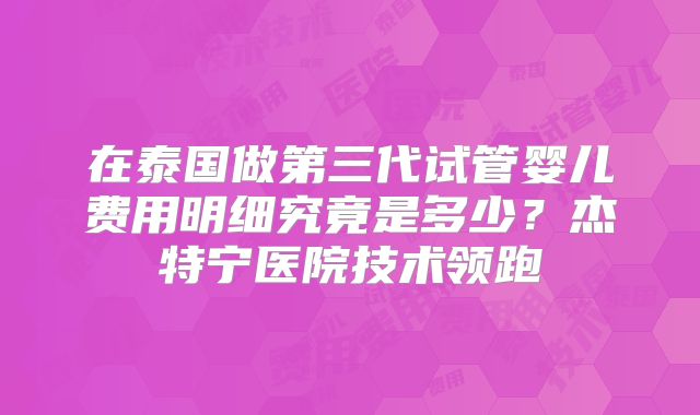 在泰国做第三代试管婴儿费用明细究竟是多少?杰特宁医院技术领跑