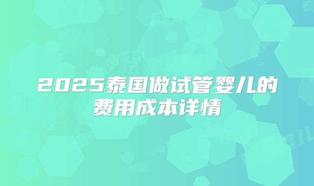 2025泰国做试管婴儿的费用成本详情