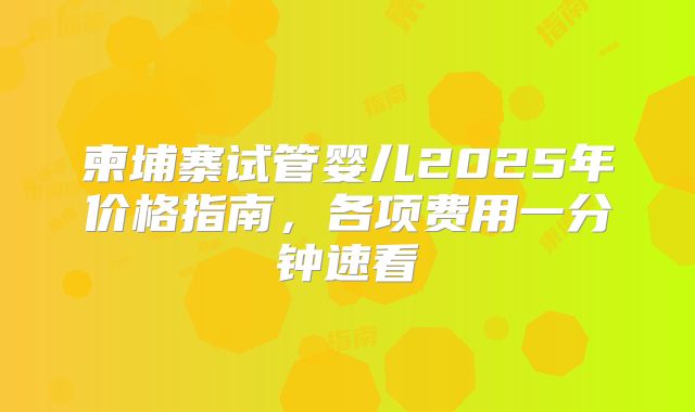 柬埔寨试管婴儿2025年价格指南，各项费用一分钟速看