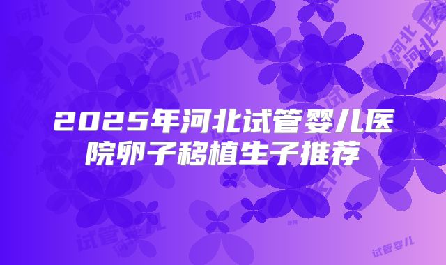 2025年河北试管婴儿医院卵子移植生子推荐