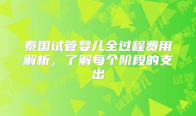 泰国试管婴儿全过程费用解析，了解每个阶段的支出