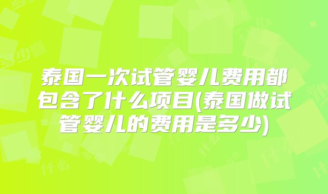 泰国一次试管婴儿费用都包含了什么项目(泰国做试管婴儿的费用是多少)
