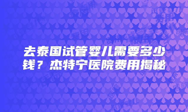 去泰国试管婴儿需要多少钱？杰特宁医院费用揭秘