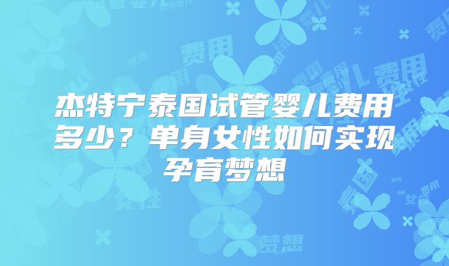 杰特宁泰国试管婴儿费用多少?单身女性如何实现孕育梦想