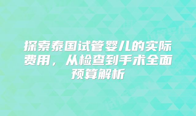 探索泰国试管婴儿的实际费用,从检查到手术全面预算解析
