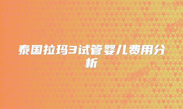 泰国拉玛3试管婴儿费用分析