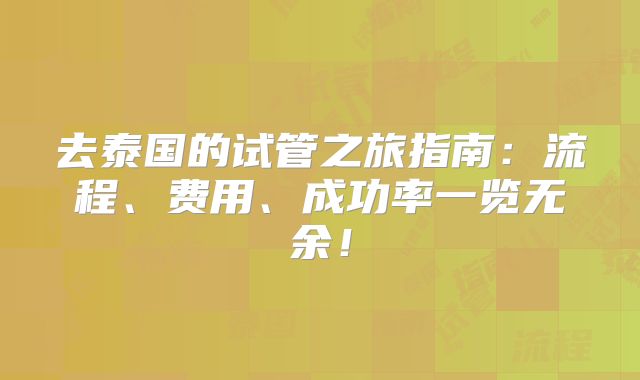 去泰国的试管之旅指南:流程、费用、成功率一览无余!