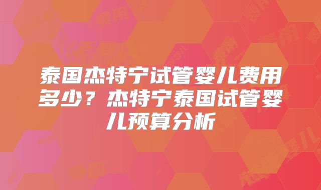 泰国杰特宁试管婴儿费用多少？杰特宁泰国试管婴儿预算分析
