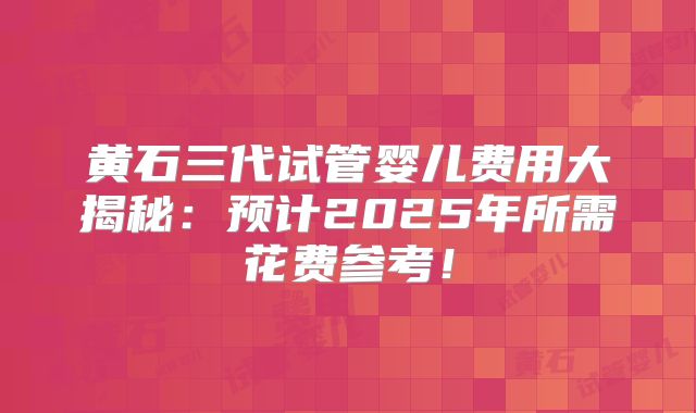 黄石三代试管婴儿费用大揭秘：预计2025年所需花费参考！