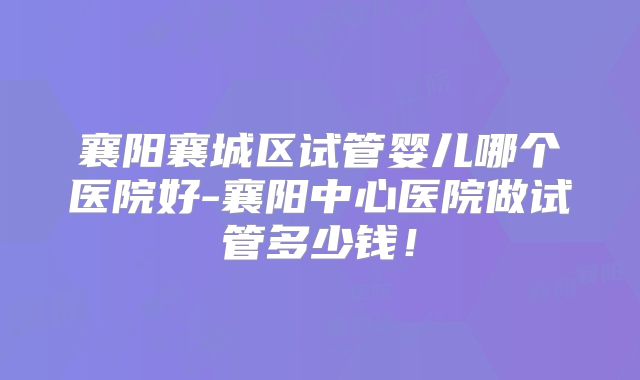 襄阳襄城区试管婴儿哪个医院好-襄阳中心医院做试管多少钱!