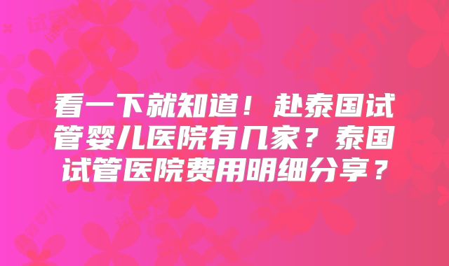 看一下就知道！赴泰国试管婴儿医院有几家？泰国试管医院费用明细分享？