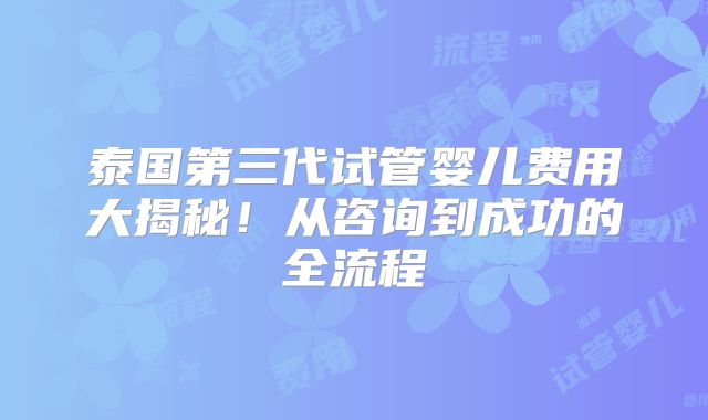 泰国第三代试管婴儿费用大揭秘！从咨询到成功的全流程