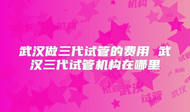 武汉做三代试管的费用 武汉三代试管机构在哪里