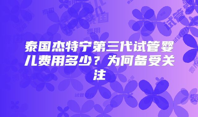 泰国杰特宁第三代试管婴儿费用多少?为何备受关注