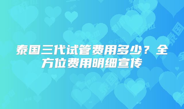 泰国三代试管费用多少?全方位费用明细宣传