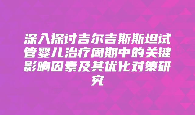 深入探讨吉尔吉斯斯坦试管婴儿治疗周期中的关键影响因素及其优化对策研究