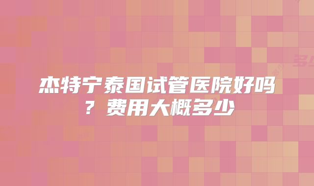 杰特宁泰国试管医院好吗？费用大概多少