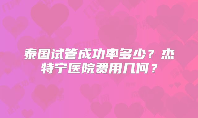 泰国试管成功率多少？杰特宁医院费用几何？