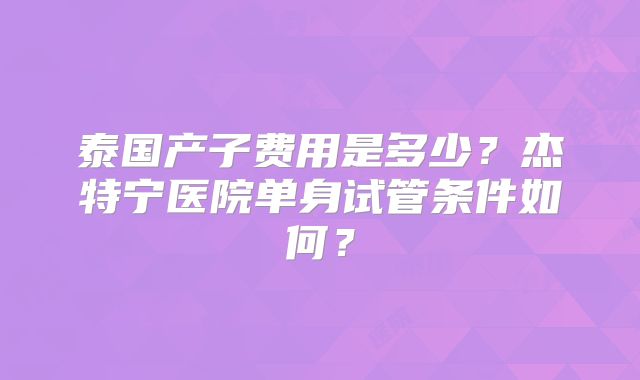 泰国产子费用是多少？杰特宁医院单身试管条件如何？