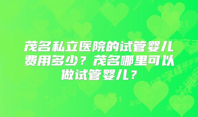 茂名私立医院的试管婴儿费用多少？茂名哪里可以做试管婴儿？