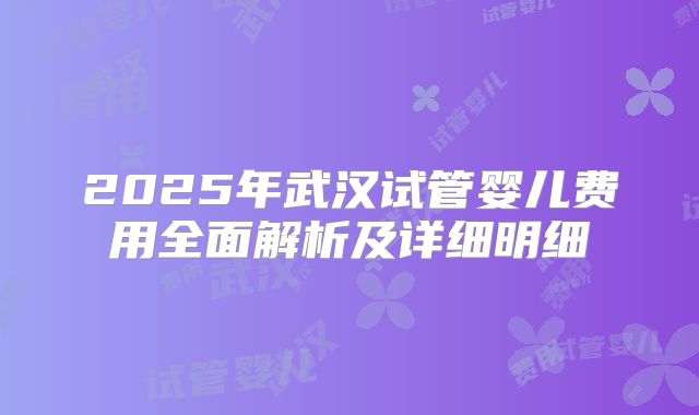 2025年武汉试管婴儿费用全面解析及详细明细