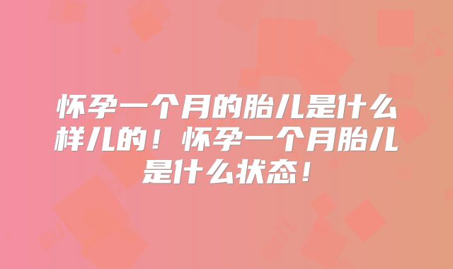 怀孕一个月的胎儿是什么样儿的!怀孕一个月胎儿是什么状态!
