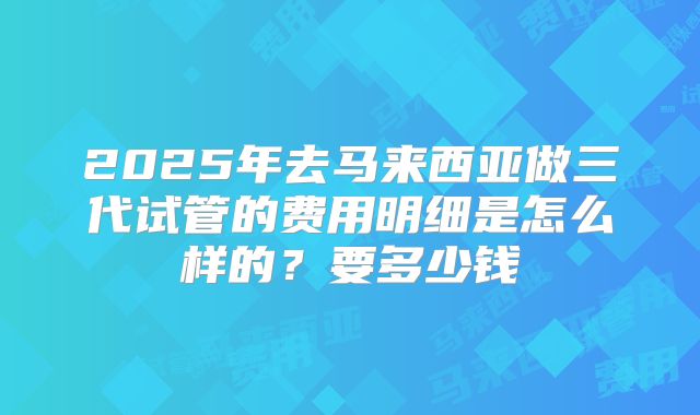 2025年去马来西亚做三代试管的费用明细是怎么样的?要多少钱