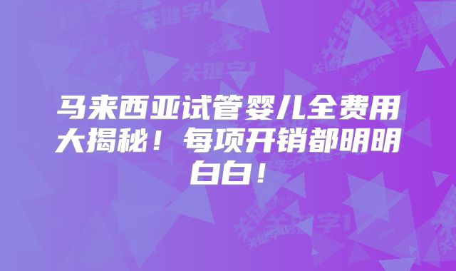 马来西亚试管婴儿全费用大揭秘!每项开销都明明白白!