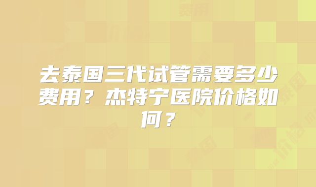 去泰国三代试管需要多少费用？杰特宁医院价格如何？