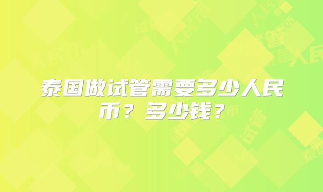 泰国做试管需要多少人民币?多少钱?