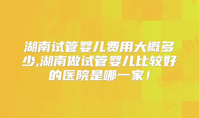 湖南试管婴儿费用大概多少,湖南做试管婴儿比较好的医院是哪一家!