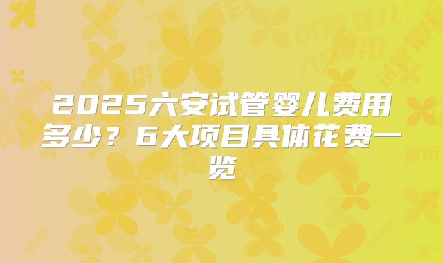 2025六安试管婴儿费用多少？6大项目具体花费一览