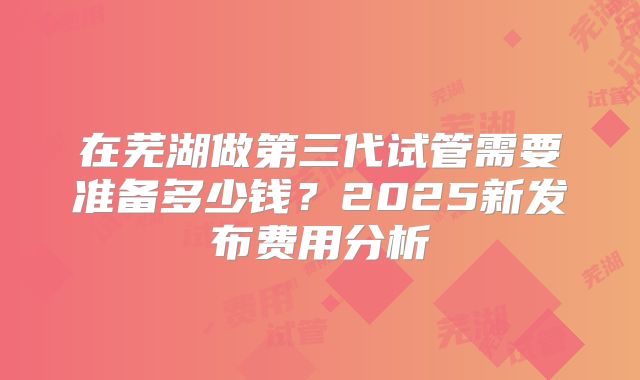 在芜湖做第三代试管需要准备多少钱？2025新发布费用分析