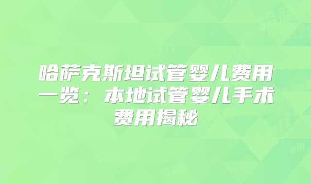 哈萨克斯坦试管婴儿费用一览：本地试管婴儿手术费用揭秘