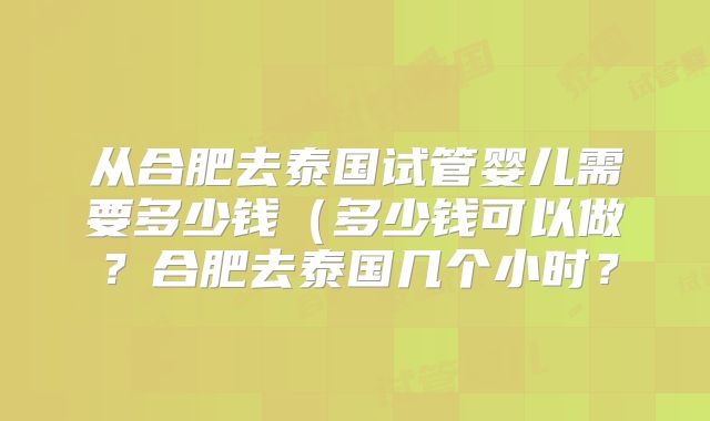 从合肥去泰国试管婴儿需要多少钱(多少钱可以做?合肥去泰国几个小时?