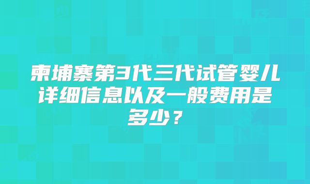 柬埔寨第3代三代试管婴儿详细信息以及一般费用是多少？