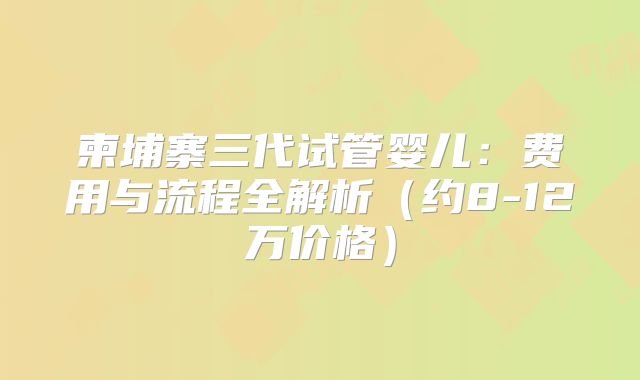 柬埔寨三代试管婴儿：费用与流程全解析（约8-12万价格）